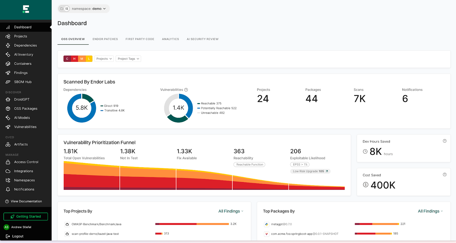 Endor Labs, 2026 - product screenshot
