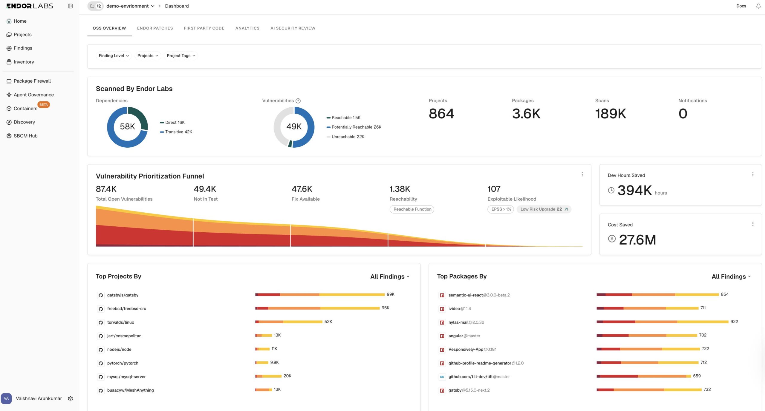 Endor Labs - product screenshot
