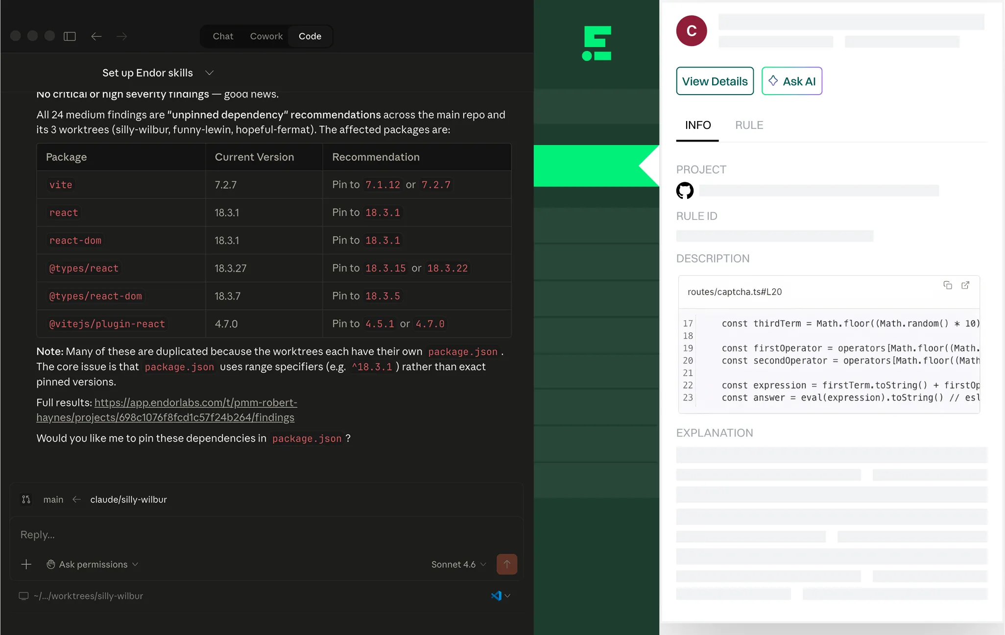 Endor Labs - product screenshot