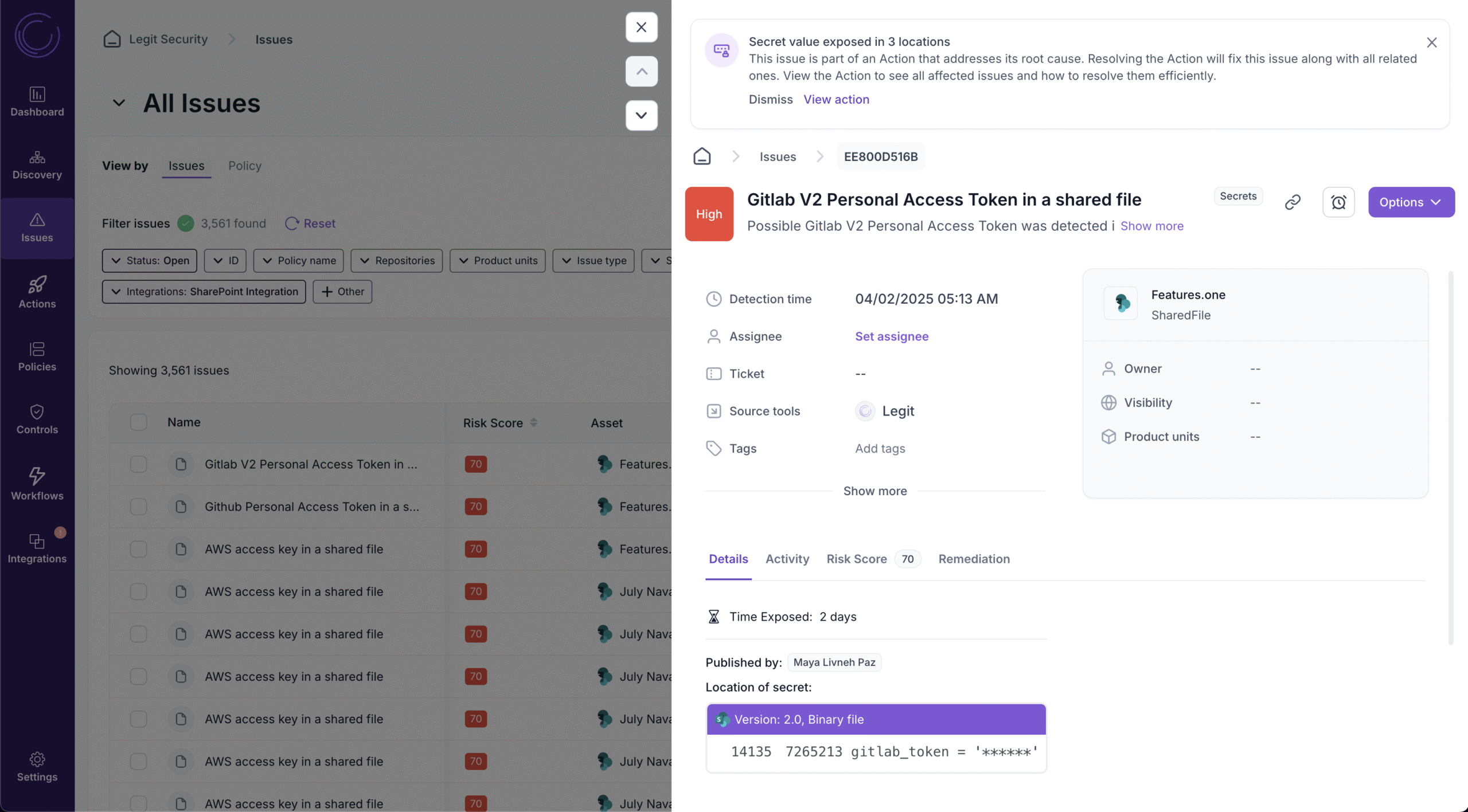 Legit Security - product screenshot