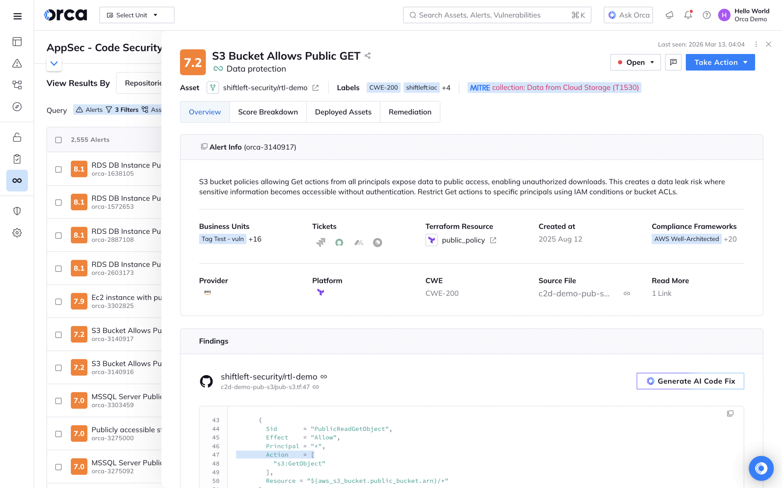 Orca Security - product screenshot