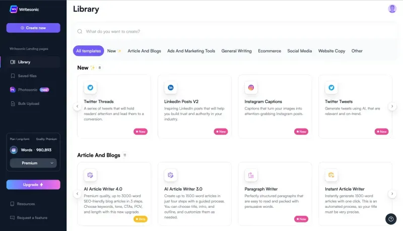 Writesonic - product screenshot